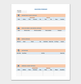 Printable Business Trip Schedule Template Word Example