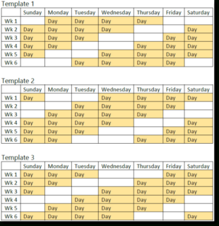 Printable Compressed Work Week Schedule Template Word