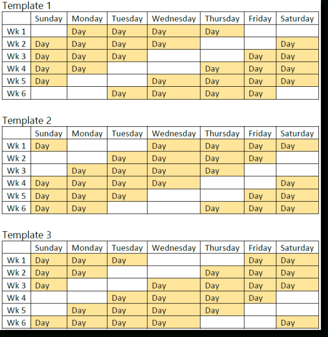 Printable Compressed Work Week Schedule Template Word