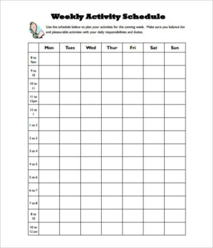 Printable Guideline Program Work Activity Schedule Template Pdf Example