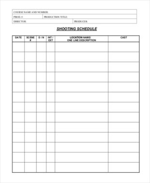 Sample Music Video Shooting Schedule Template Word