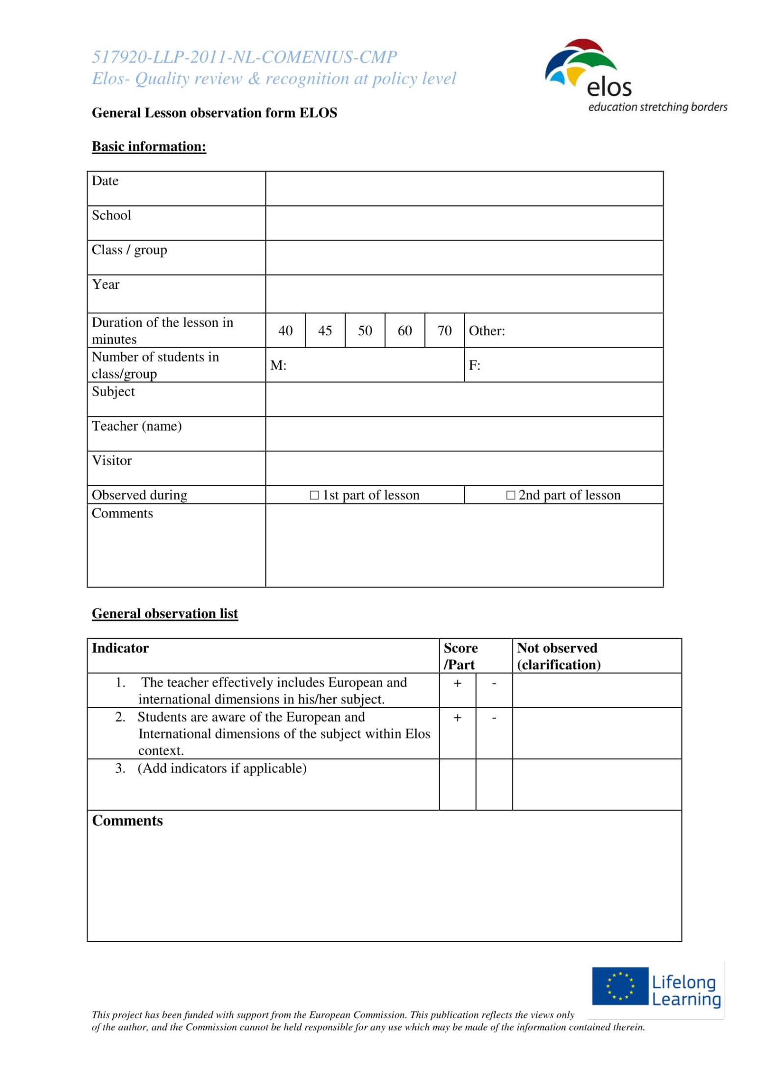 Sample Teaching Assistant Lesson Observation Template  Example